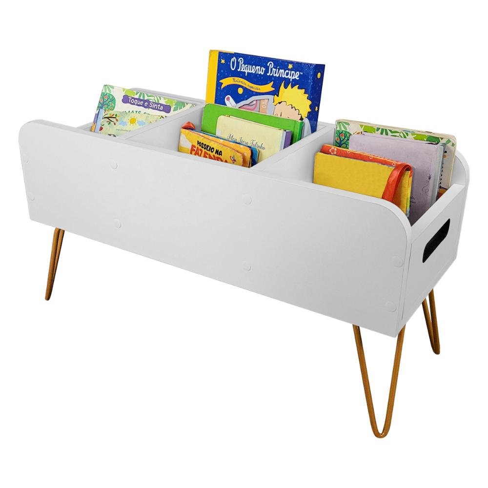 Estante Porta Livros Infantil Revisteiro de Chão Read - Dourado/branco - 3