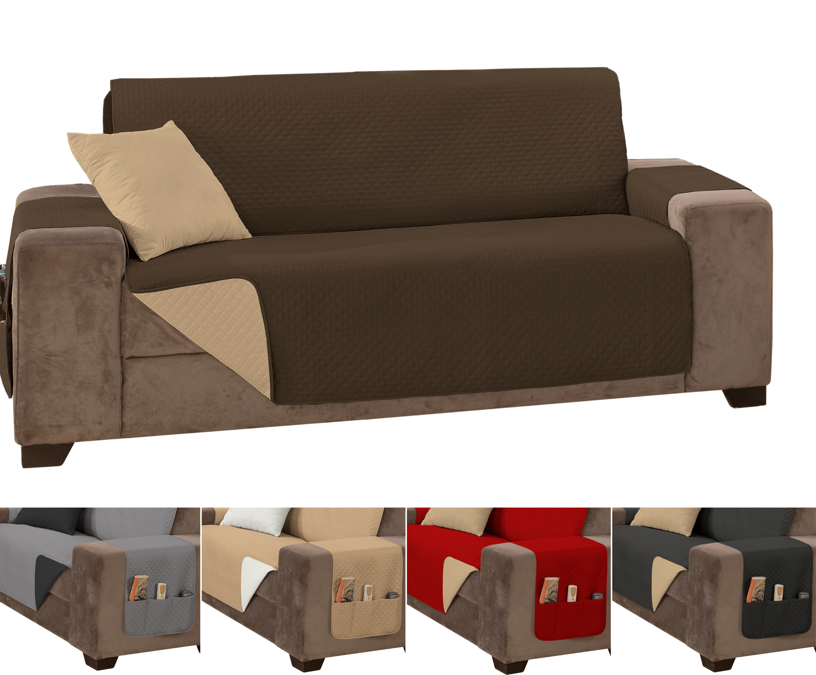 Capa sofá impermeavel ultrassonico tamanho padrão 2 lugares 1,1m marrom e caqui - 5
