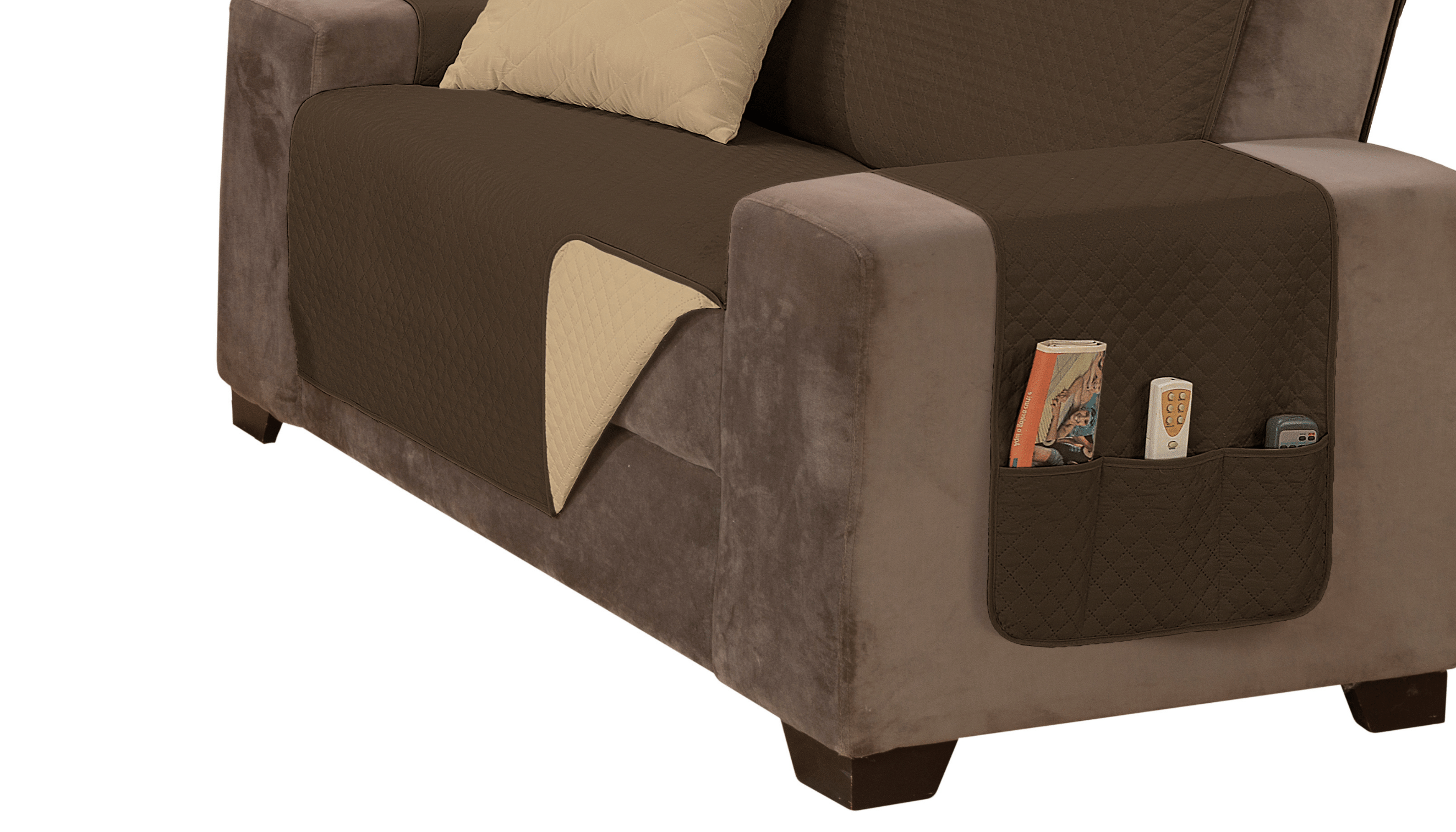 Capa sofá impermeavel ultrassonico tamanho padrão 2 lugares 1,1m marrom e caqui - 3
