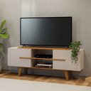Ver imagem 1 de Rack Bancada para TV até 65" Sala de Estar Vila 2 Portas 1 Prateleira Cinamomo Off White Madetec
