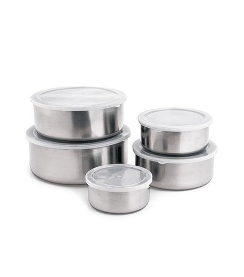 Jogo Conjunto de Tigelas Bowl Potes com Tampa Aço Inox 5 Pçs - 4