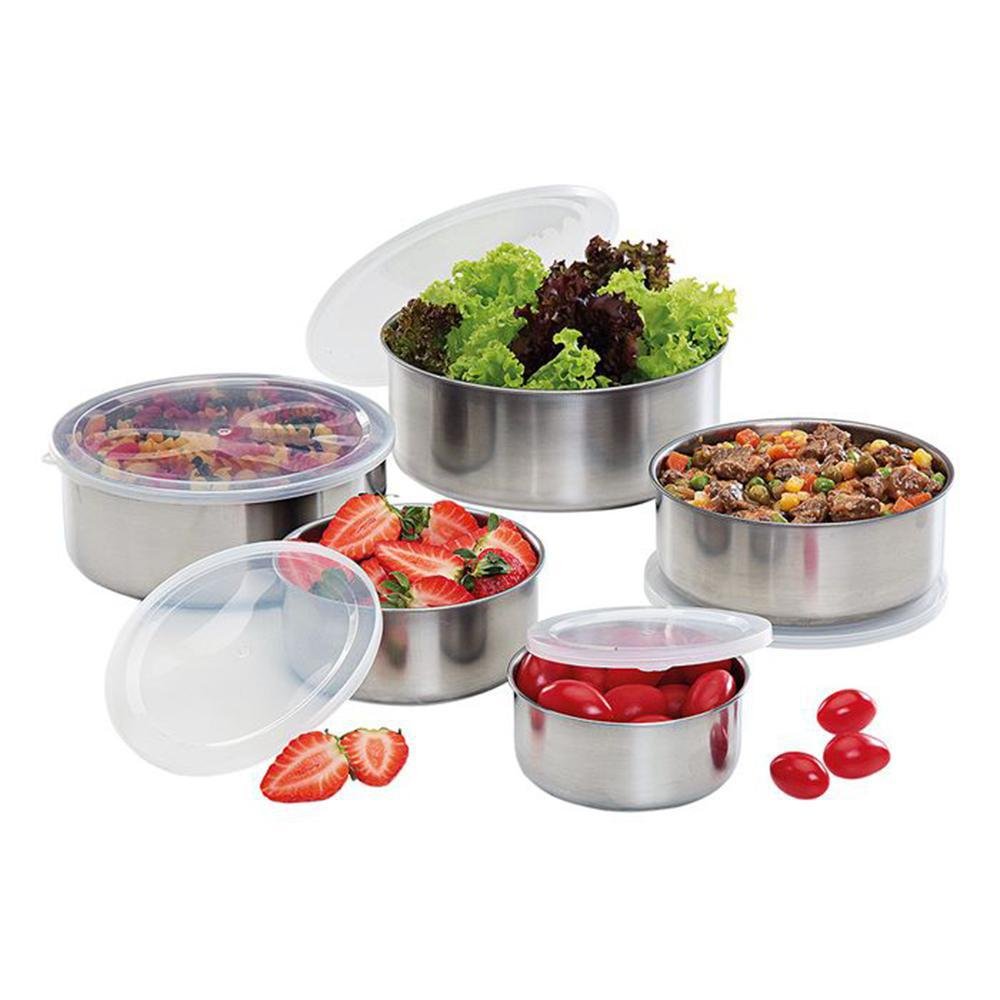 Jogo Conjunto de Tigelas Bowl Potes com Tampa Aço Inox 5 Pçs - 2