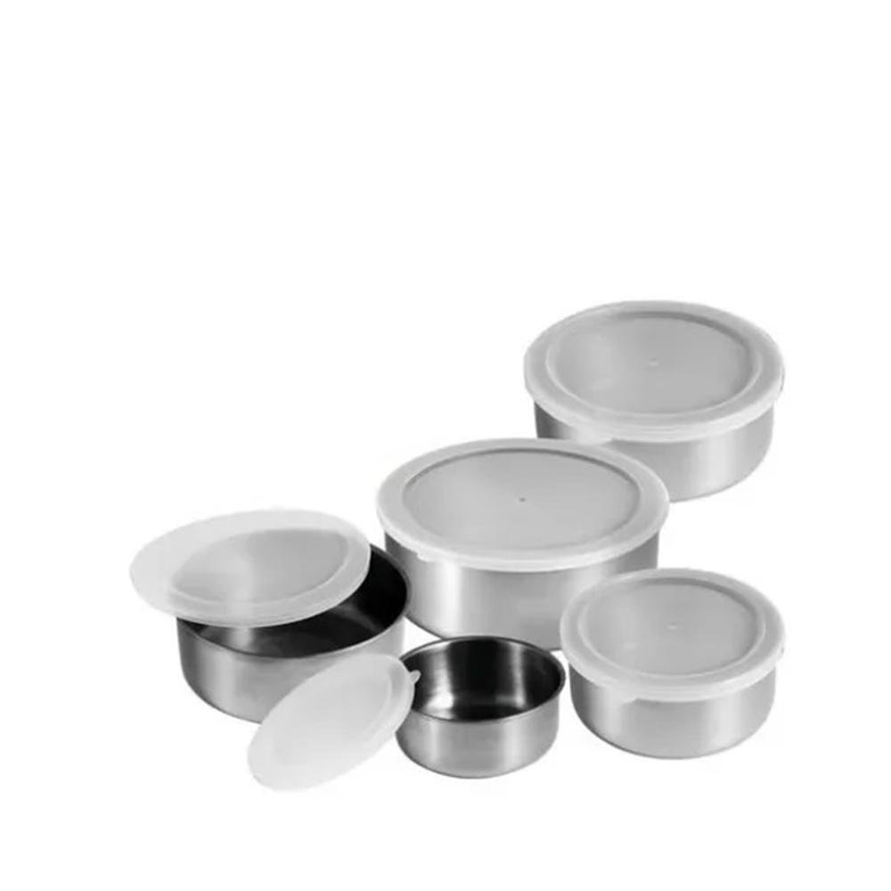 Jogo Conjunto de Tigelas Bowl Potes com Tampa Aço Inox 5 Pçs - 3