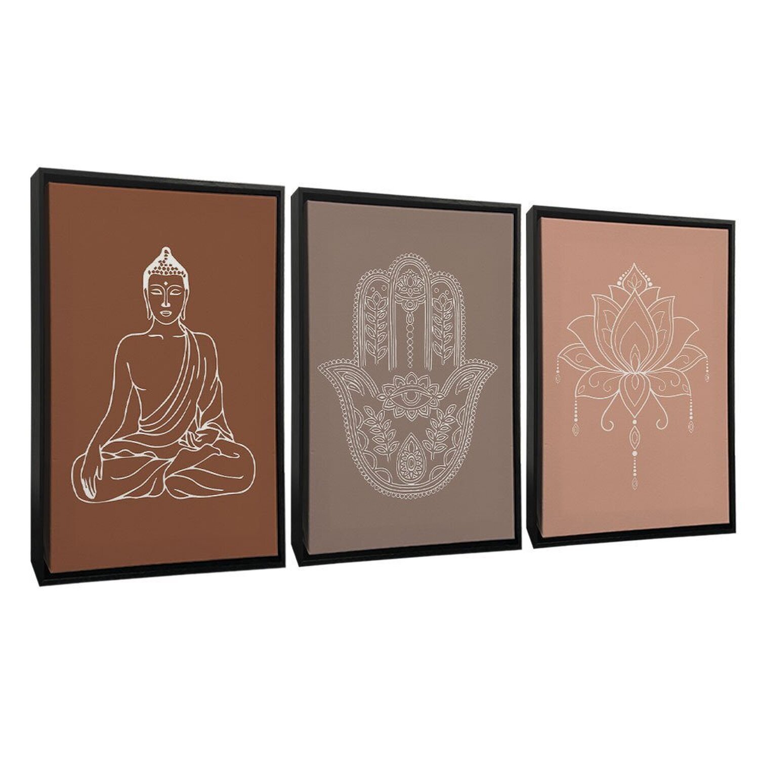 Quadro Decorativo 3 Telas Flor de Lotus Diversos Tamanhos - 2