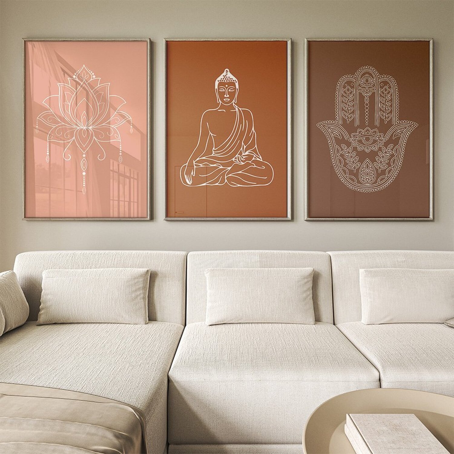 Quadro Decorativo 3 Telas Flor de Lotus Diversos Tamanhos - 1