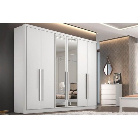 Guarda Roupa Casal 6 Portas (2 c/ Espelho) e 8 Gavetas Robust/Livorno Neve - Novo Horizonte