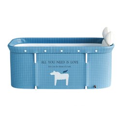 Banheira Ofurô Dobrável Portátil Retangular PVC Com Encosto Inflável Azul Claro VG+ - 3