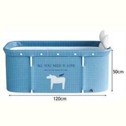 Banheira Ofurô Dobrável Portátil Retangular PVC Com Encosto Inflável Azul Claro VG+ - 5