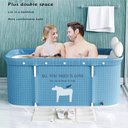 Ver imagem 2 de Banheira Ofurô Dobrável Portátil Retangular PVC Com Encosto Inflável Azul Claro VG+