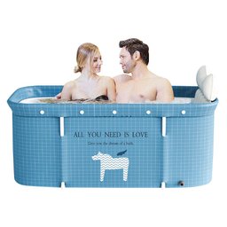 Banheira Ofurô Dobrável Portátil Retangular PVC Com Encosto Inflável Azul Claro VG+ - 1