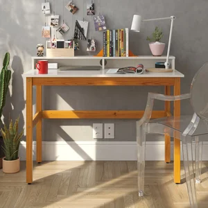 Escrivaninha 2 Nicho em Mdf Califórnia Off White e Nature 110cm