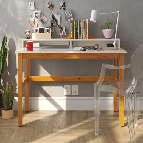 Escrivaninha 2 Nicho em Mdf Califórnia Off White e Nature 110cm