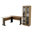 Ver imagem 1 de Mesa Escrivaninha de Canto Armario Multiuso 2 Portas Vidro Amendoa Preto Tecno Mobili