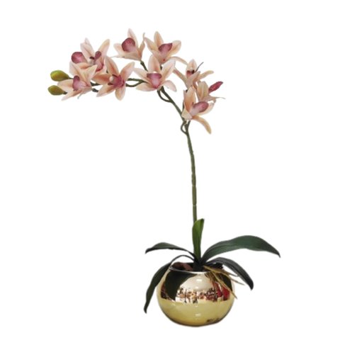 Arranjo No Vaso Dourado Flores Artificiais Orquídeas Rosé