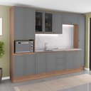 Ver imagem 1 de Cozinha Milla Connect 14 Portas 3 Gavetas MDP e MDF 310cm Nogal com Cinza Titânio Móveis Carraro