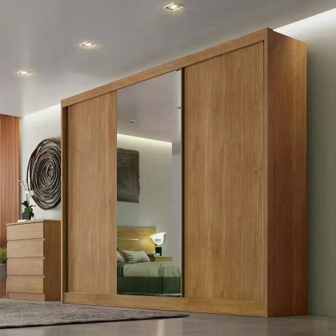 Guarda Roupa Diamond 3 Portas 4 Gavetas 1 Espelho Cor:Cumaru