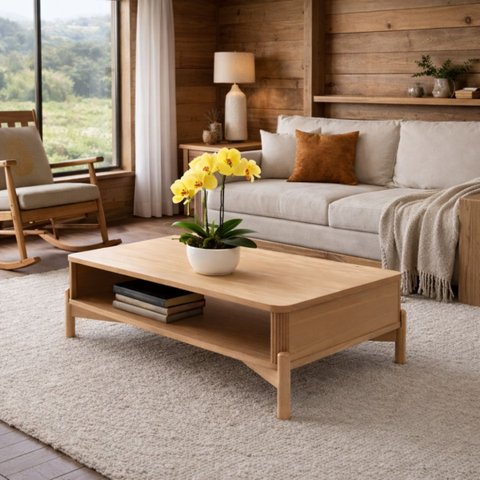 Mesa de Centro Moderna Madeira Maciça Natural
