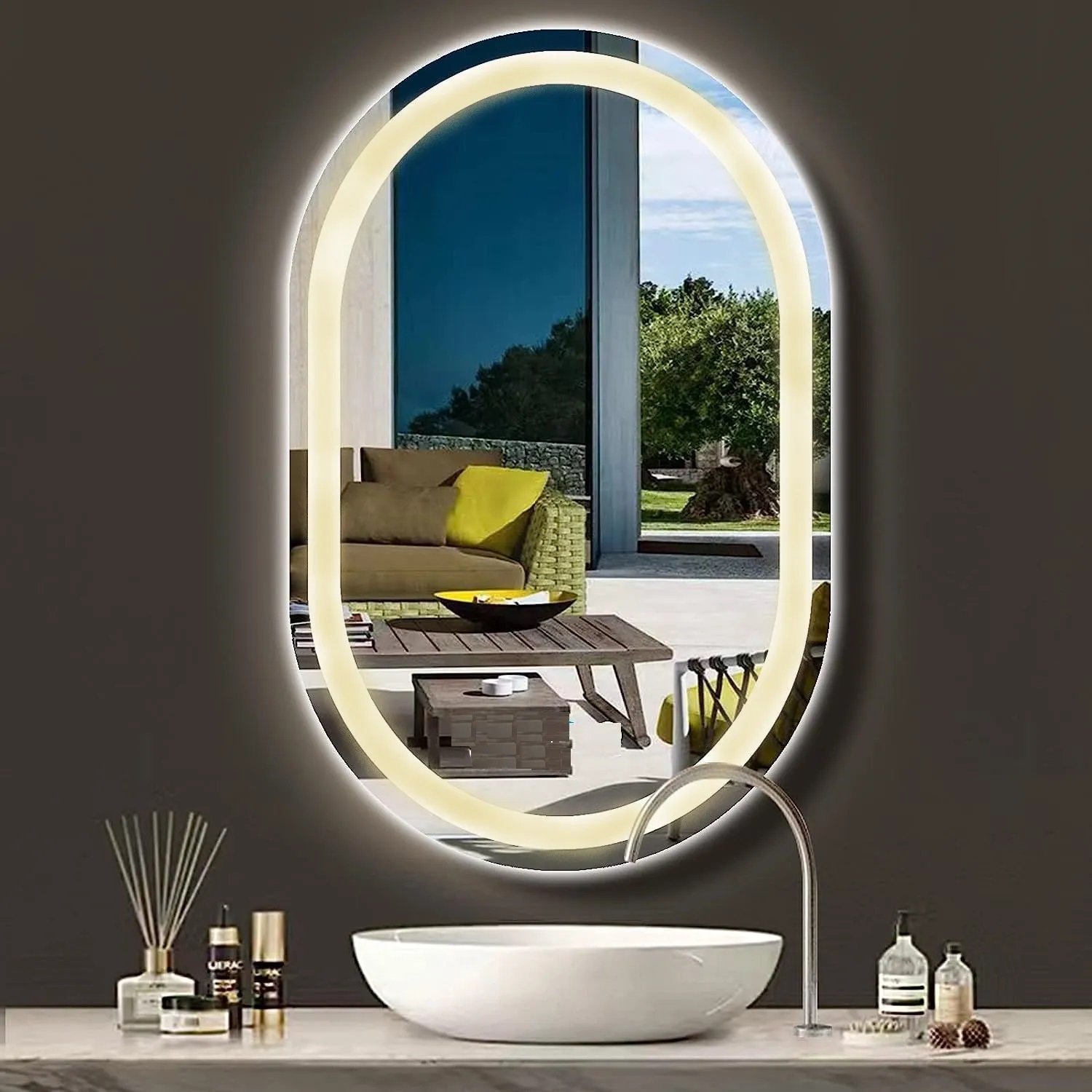 Espelho Jateado Oval Iluminado com Led Quente - 70x120cm Woodglass Oval Jato Quente - 2