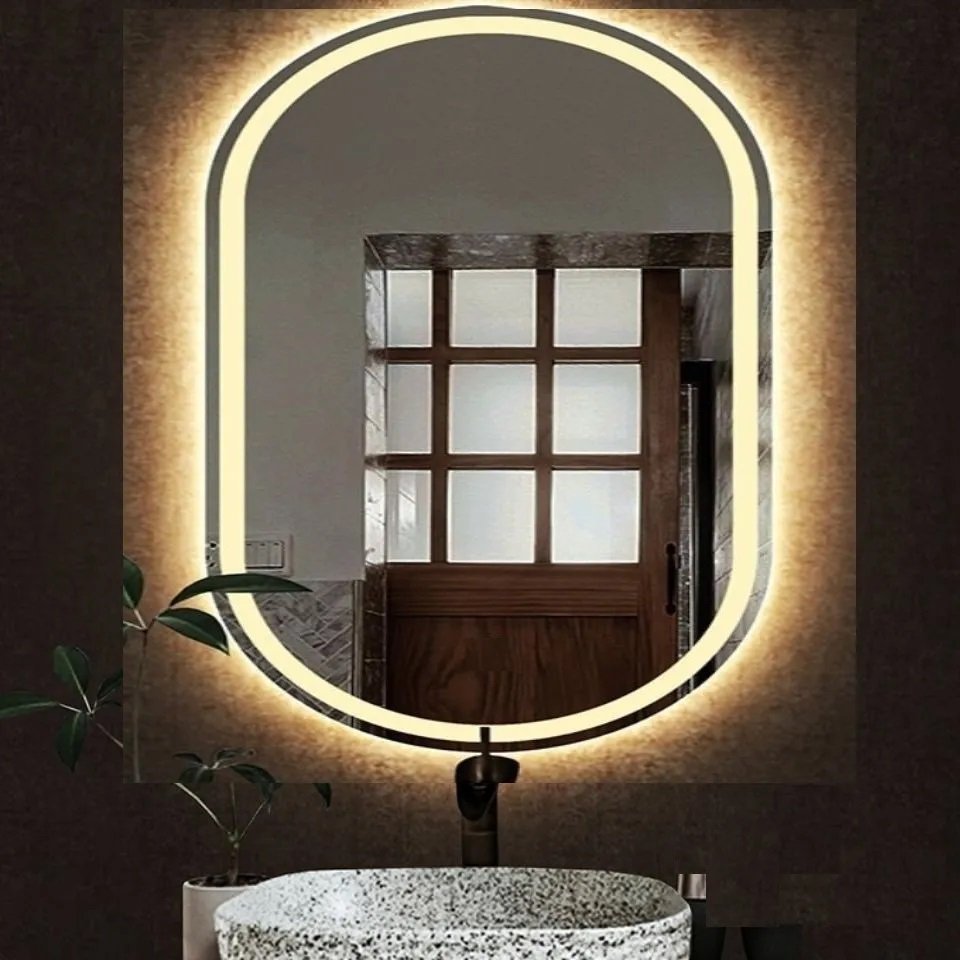 Espelho Jateado Oval Iluminado com Led Quente - 70x120cm Woodglass Oval Jato Quente - 10