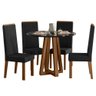 Sala de Jantar Mesa Redonda Livia Piccola 900 com Vidro e 4 Cadeiras Livia – Madeira/mdf, Tecido - 1