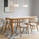 Ver imagem 1 de Mesa Retangular Tampo de Vidro Claris 160cm Ypê Off White N01 com 6 Cadeiras Nadja Linho Cru - Lyam