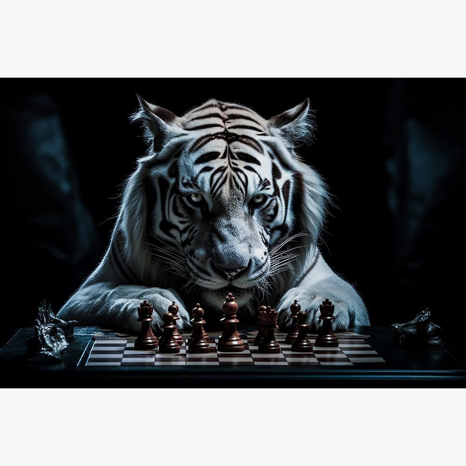 Quadro Decorativo 1 Tela Animais Tigre de Bengala Jogando Xadrez Diversos Tamanhos - 2