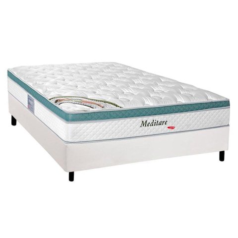 Cama Box Casal: Colchão Molas Herval MasterPocket Ensacadas Meditare + Base Courano Branco CRC(138x1
