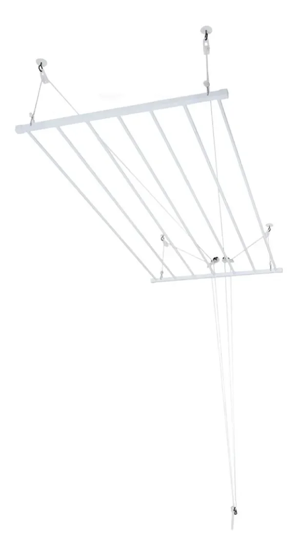 Varal De Teto Tradicional 150cm x 09 Varetas - Em Alumínio Branco - 1