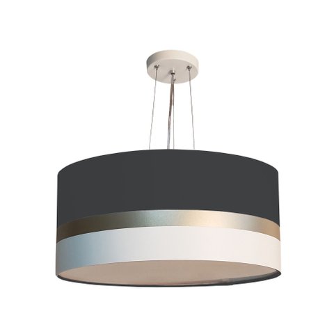 Lustre Pendente Preto Faixas Bronze Cúpula 30x15 Tom Luz