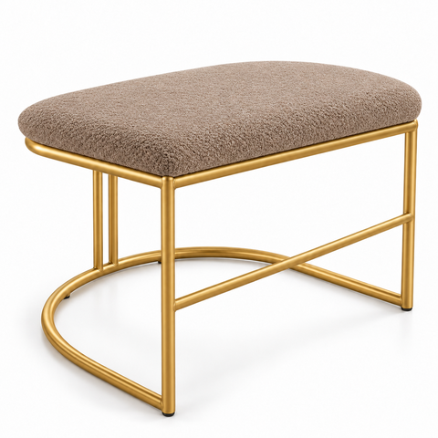 Puf Poltrona Lua Premium Base Metal Dourada Boucle Capuccino