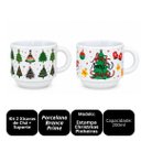 Ver imagem 5 de Kit 2 Xícaras de Chá c/ Suporte Estampa Natal Pinheiros Porcelana 200ml Empilháveis