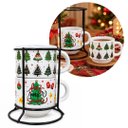 Ver imagem 4 de Kit 2 Xícaras de Chá c/ Suporte Estampa Natal Pinheiros Porcelana 200ml Empilháveis