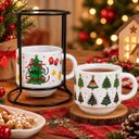 Ver imagem 2 de Kit 2 Xícaras de Chá c/ Suporte Estampa Natal Pinheiros Porcelana 200ml Empilháveis