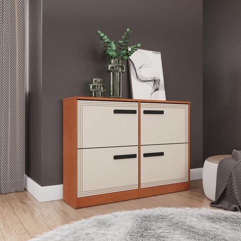 Sapateira Valência com 4 Gavetas 110x92cm Creme/Freijó 250694
