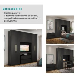 Guarda Roupa Casal 6 Portas 2 Gavetas Porto Carraro Preto - 6