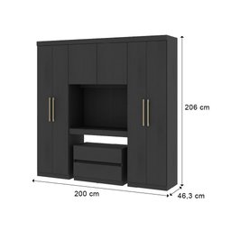 Guarda Roupa Casal 6 Portas 2 Gavetas Porto Carraro Preto - 2