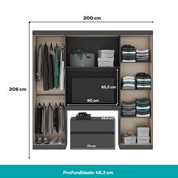 Guarda Roupa Casal 6 Portas 2 Gavetas Porto Carraro Preto - 11 Guarda Roupa Casal 6 Portas 2 Gavetas Porto Carraro Preto - 11