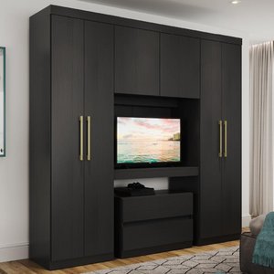 Guarda Roupa Casal 6 Portas 2 Gavetas Porto Carraro Preto