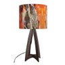 Abajur Base Madeira Marrom E Cúpula Estampa Laranja E Marrom - 1
