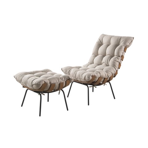 Kit Poltrona + Puff Costela Luxo para Sala Decorativa Quarto