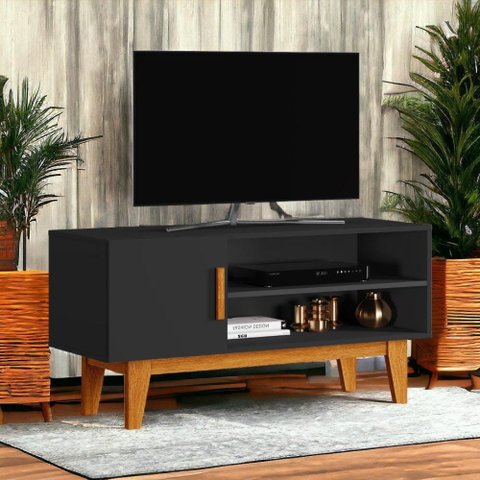 Rack com Prateleiras Denver Preto e Naturalle Carmolar
