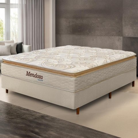 Cama Box + Colchão Casal Mendoza Molas Ensacadas Pillow Top 138x188x71cm - Extra Macio