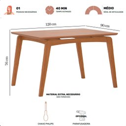 Mesa de Jantar Ravi Nature Base de Madeira Maciça e Mdf 120x90cm - 8