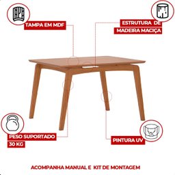 Mesa de Jantar Ravi Nature Base de Madeira Maciça e Mdf 120x90cm - 7