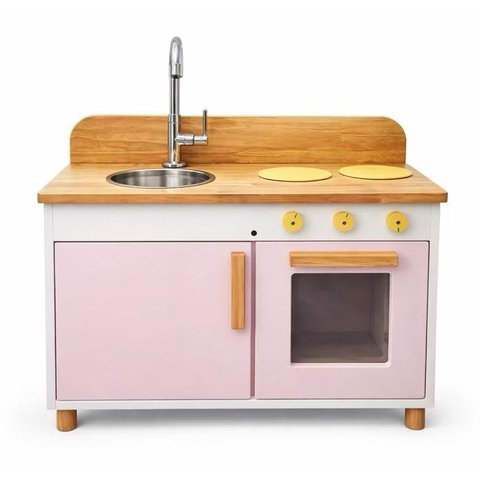Fogão Cozinha Infantil de Madeira Brinquedo Educativo Resistente Estilo Montessori Rosa