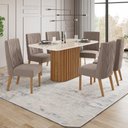 Ver imagem 1 de Mesa de Jantar 6 Lugares Stella com Vidro Nature/off White/marrom Amêndoa - Panorama Móveis