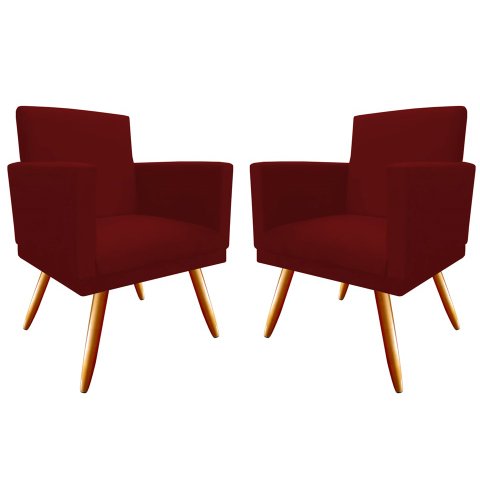 Kit 2 Poltronas Decorativa Bia Suede Marsala Pés Madeira Mz Decor