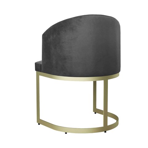 Cadeira Poltrona Aco Carbono Base Dourada Light Estofada Arkadina Curvo Suede Cinza