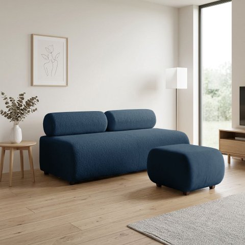 Sofá 3 Lugares e Puff para Sala Orgânico Nara Base Fixa Moderno Bouclê D03 - D'Rossi