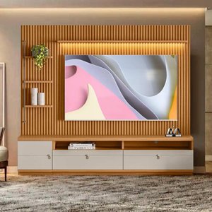 Home para Sala Ripado Modulado 75 Polegadas Nature Off White Jm Móveis